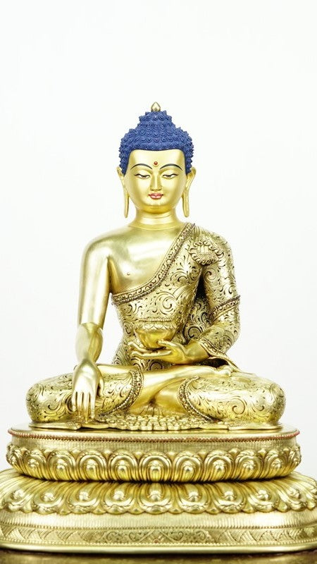 Golden Shakyamuni Buddha Tibetan Buddhist statues detail, handmade Buddha Statue-Art for shrine space