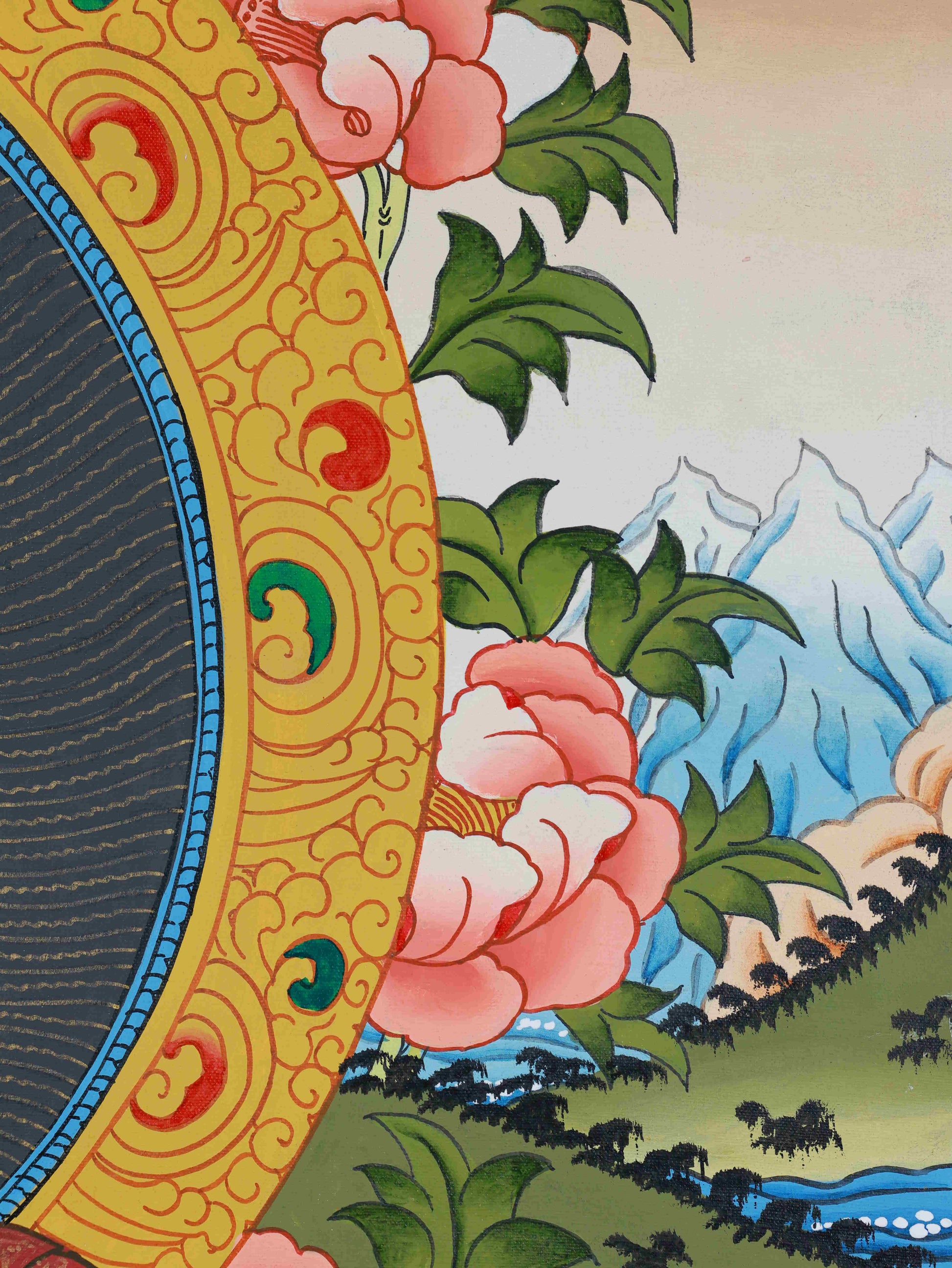 Sacred Tibetan Buddhist Shakyamuni Buddha Thangka painting hand-painted with natural pigments on canvas.