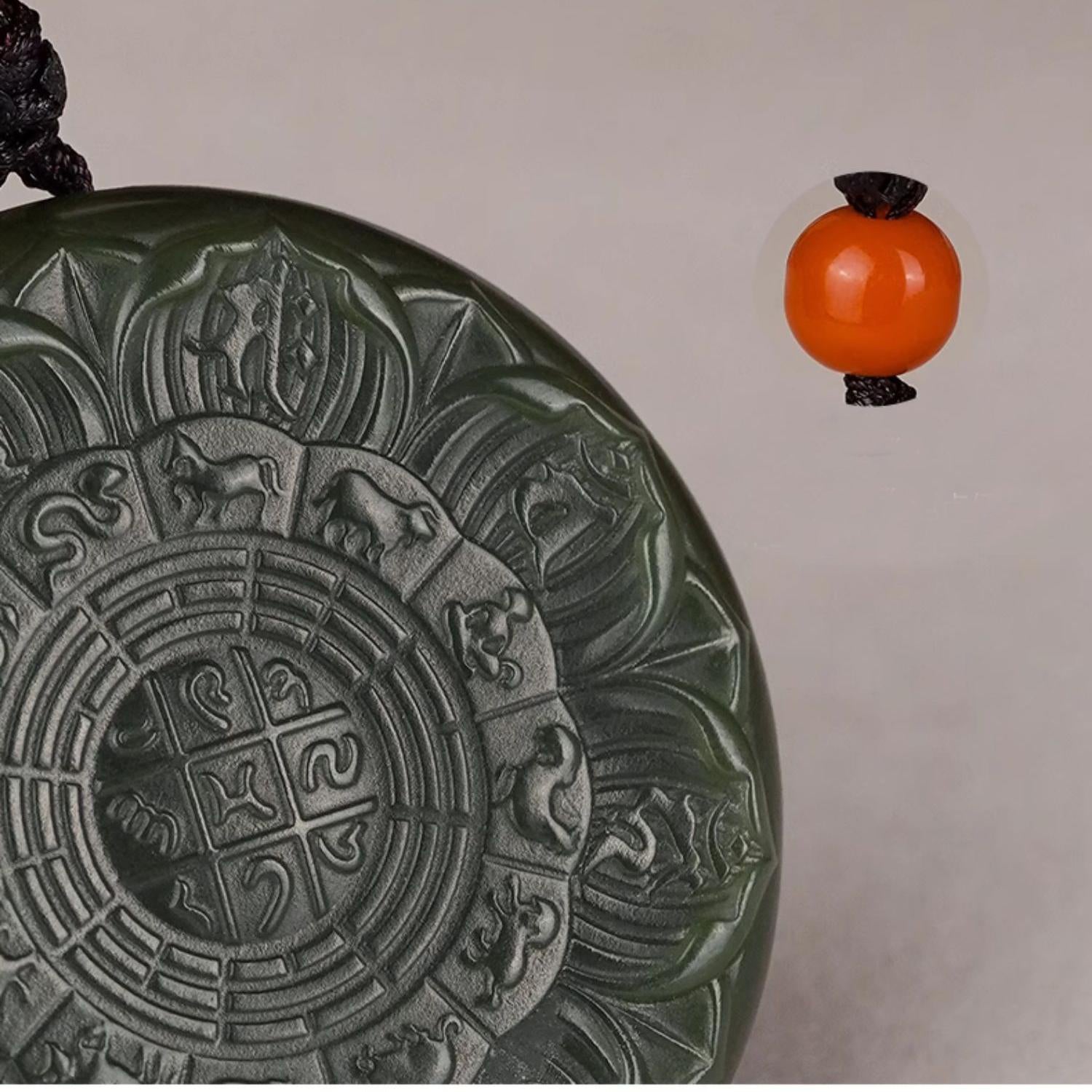 Tibetan Buddhist handcrafted Hetian green jade “Blessed Heart” women’s pendant symbolizing compassion and fortune.