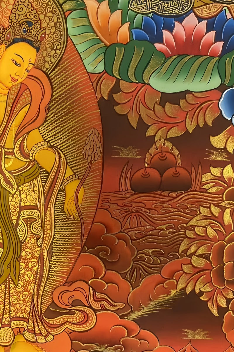 Devotional Green Tara thangka, Tibetan Buddhist hand-painted artwork with mineral pigments, perfect for blessings and meditation.