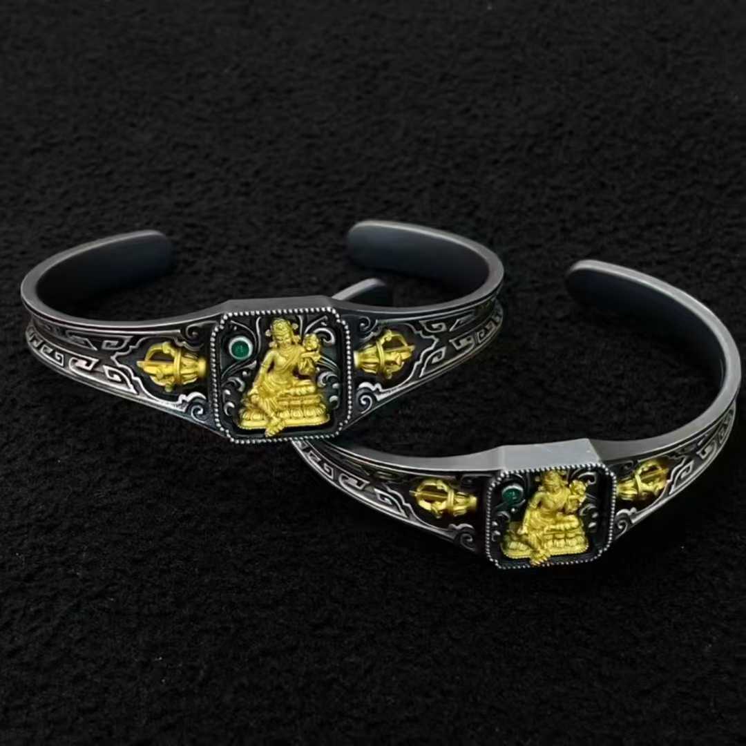 Tibetan Buddhist Green Tara sacred bracelet made of S925 sterling silver.