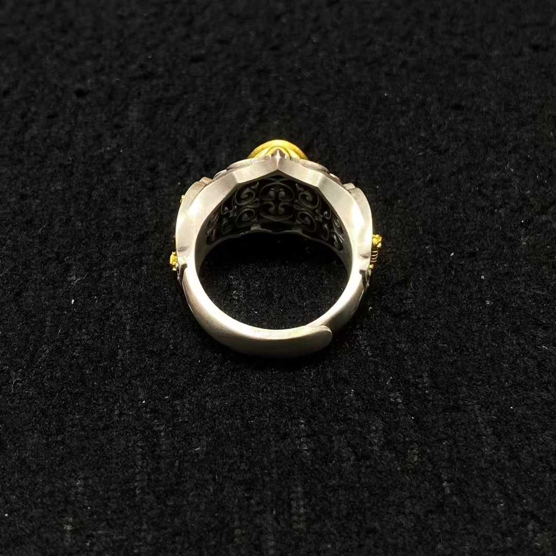 Sterling silver Green Tara protection ring crafted by Tibetan artisans