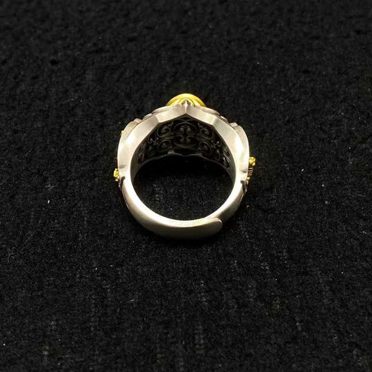 Sterling silver Green Tara protection ring crafted by Tibetan artisans