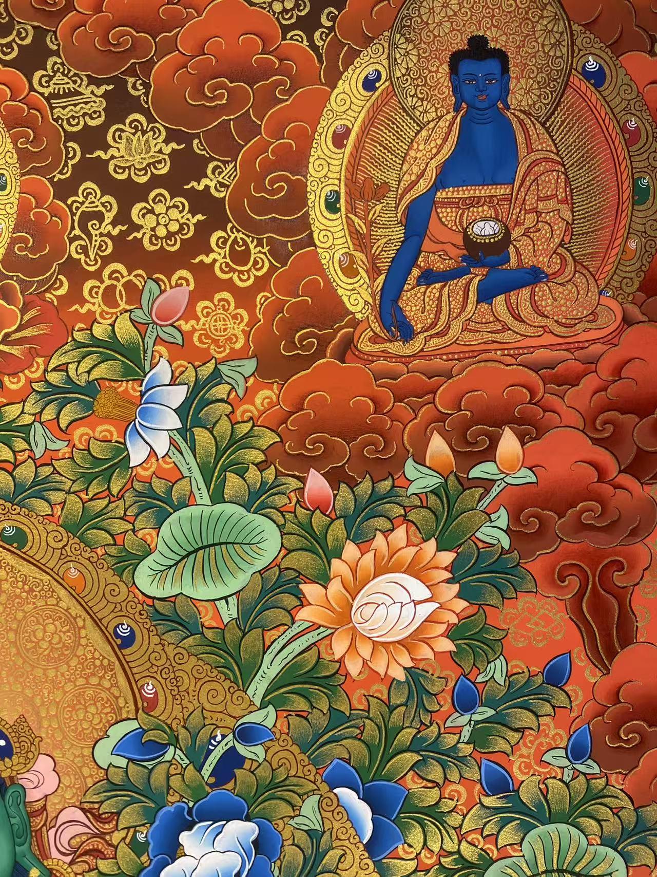 Tibetan Buddhist Green Tara as spiritual guide, traditional hand-painted thangka painting, perfect for meditation and altar use.