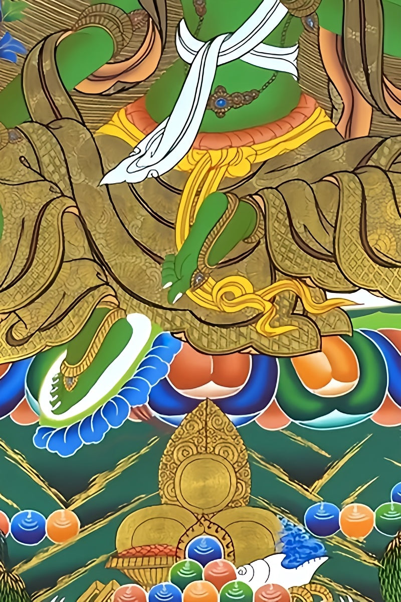 Protection Green Tara Tibetan thangka, hand-painted sacred thangka painting for blessings and spiritual guidance.