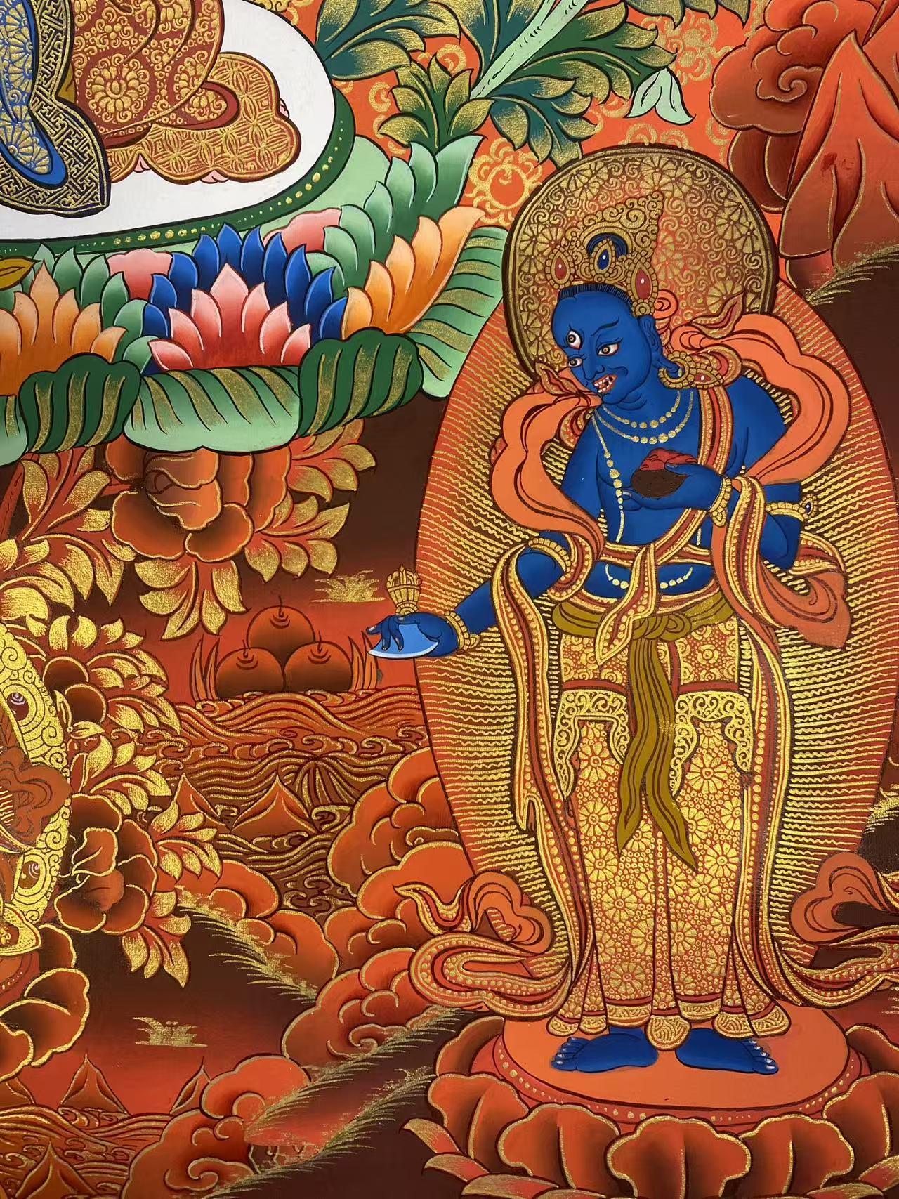 Fine art Green Tara Tibetan thangka, hand-painted with mineral pigments, combining sacred symbolism and exquisite craftsmanship.