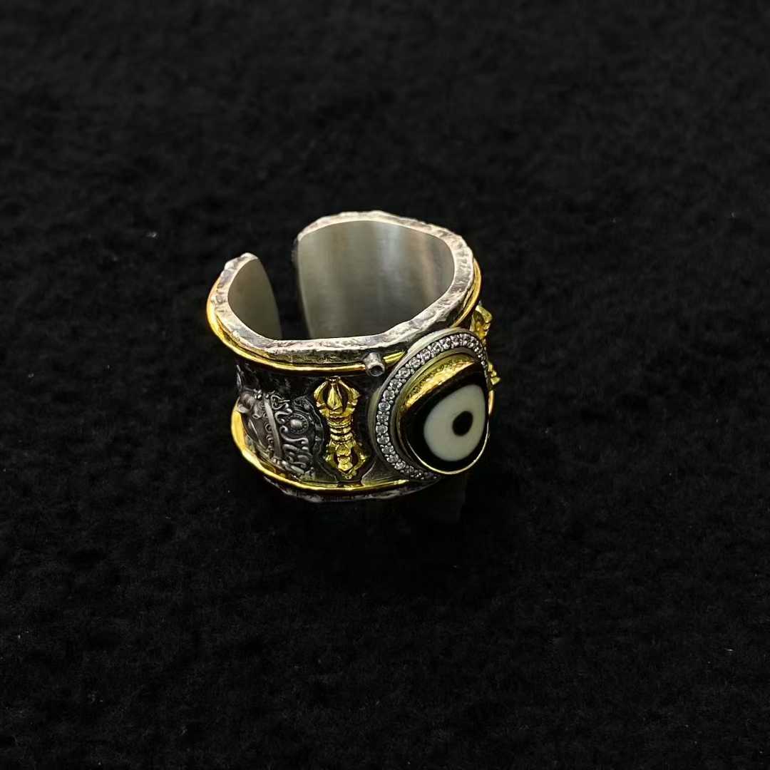 Tibetan Buddhist Green Tara ring, handcrafted in gold with fine inlay, sacred jewelry.