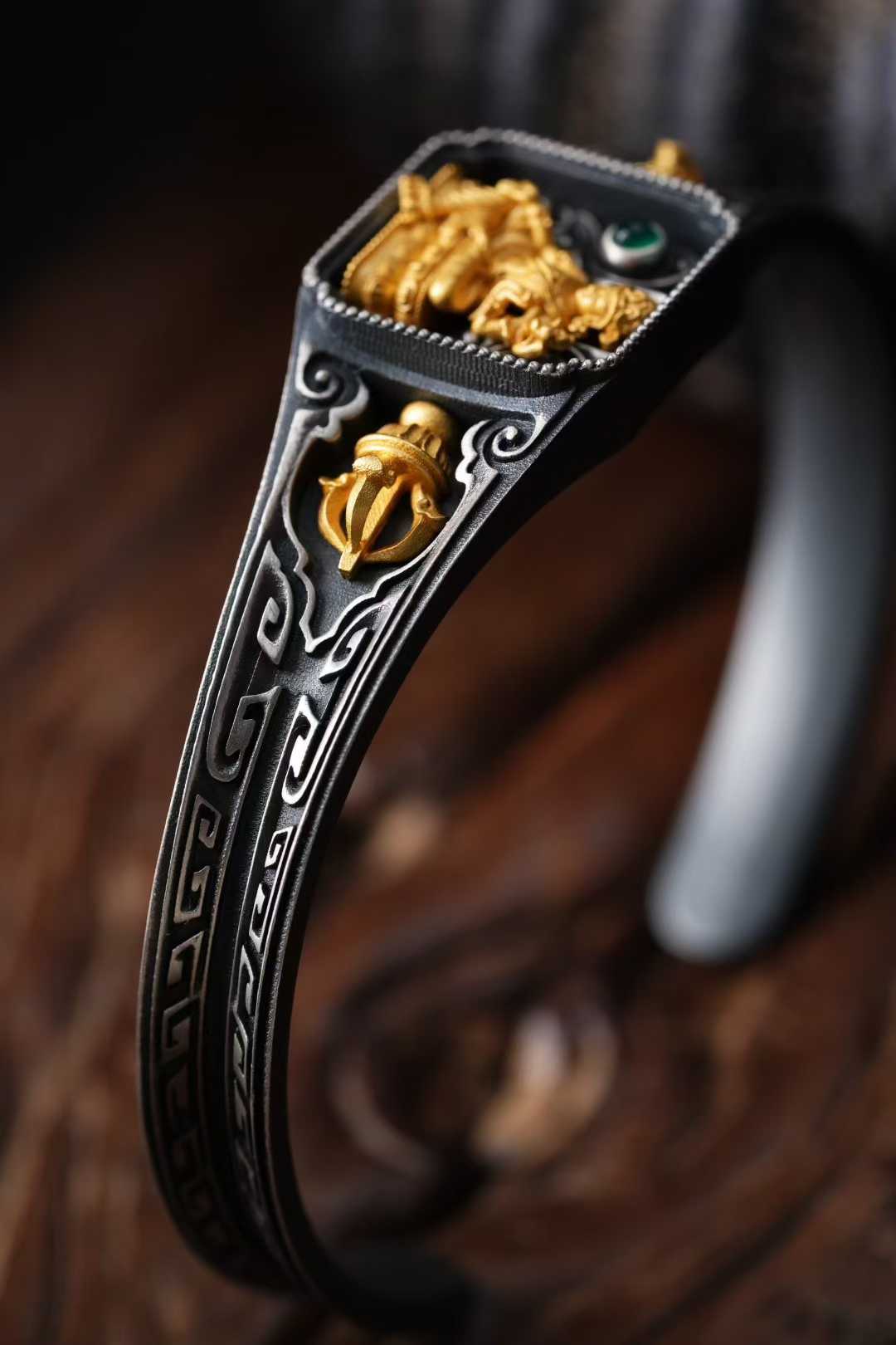 Tibetan Buddhist Green Tara bracelet with thangka-inspired S925 silver inlay