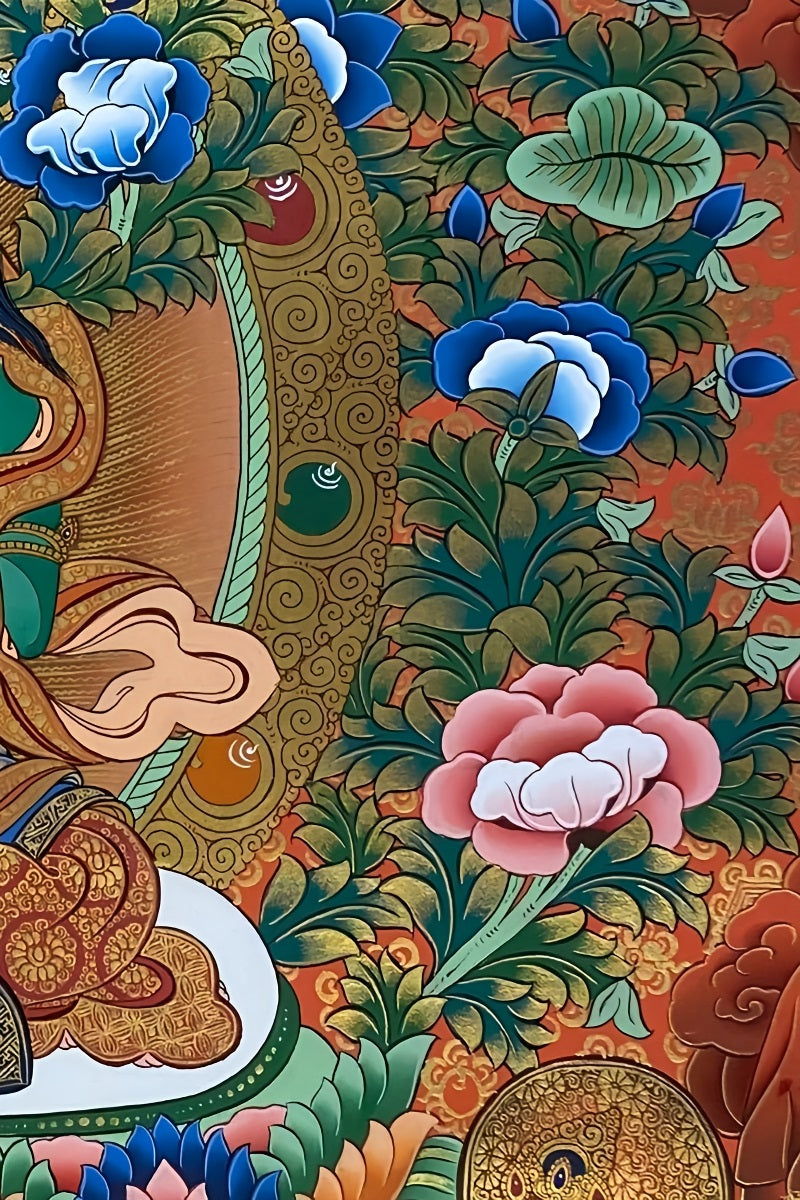 Green Tara Tibetan thangka painting, pure hand-painted, bringing blessings, compassion, and spiritual guidance to any space.