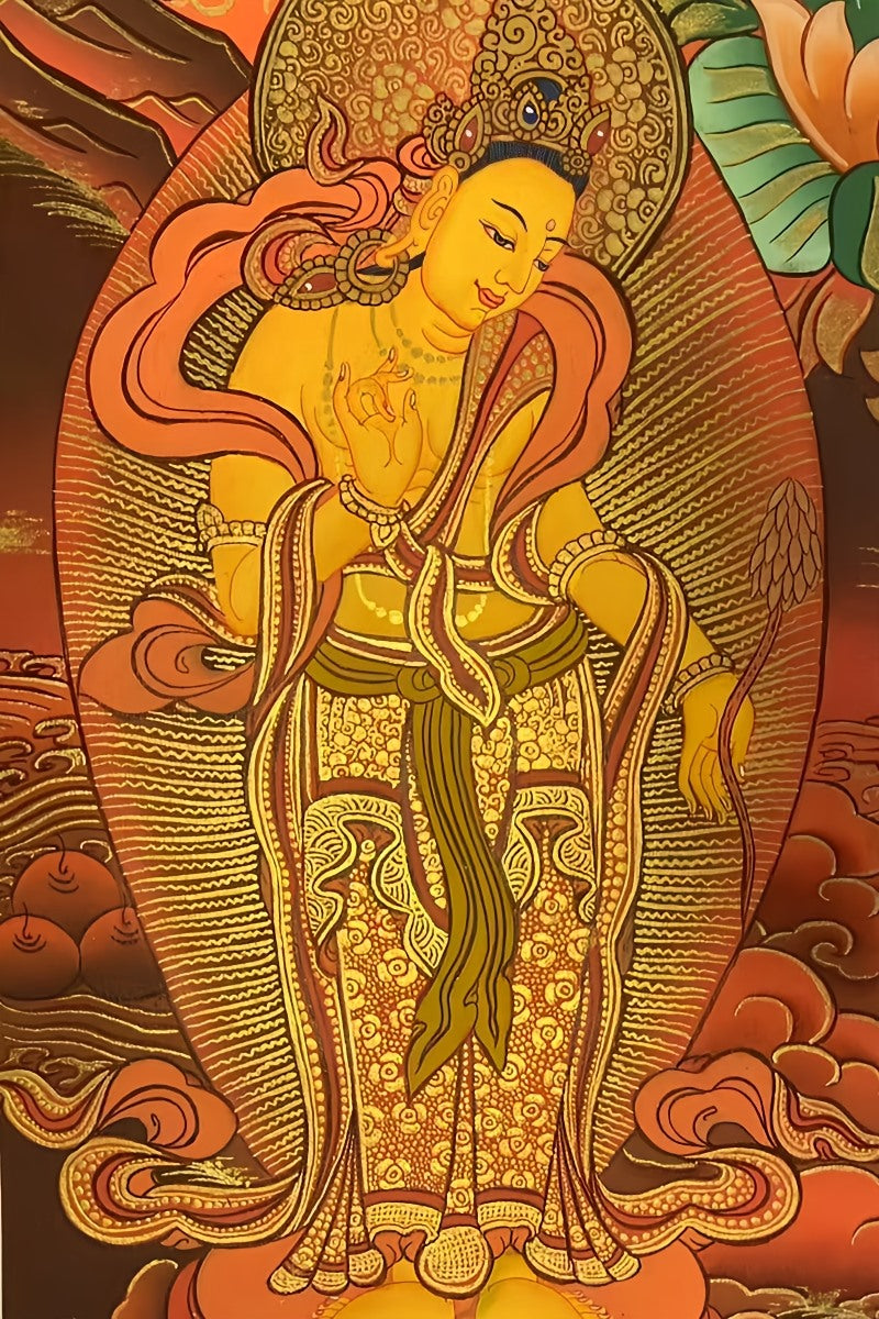 Green Tara, Mother of Action, Tibetan thangka hand-painted with mineral pigments, symbolizing swift protection and spiritual guidance.