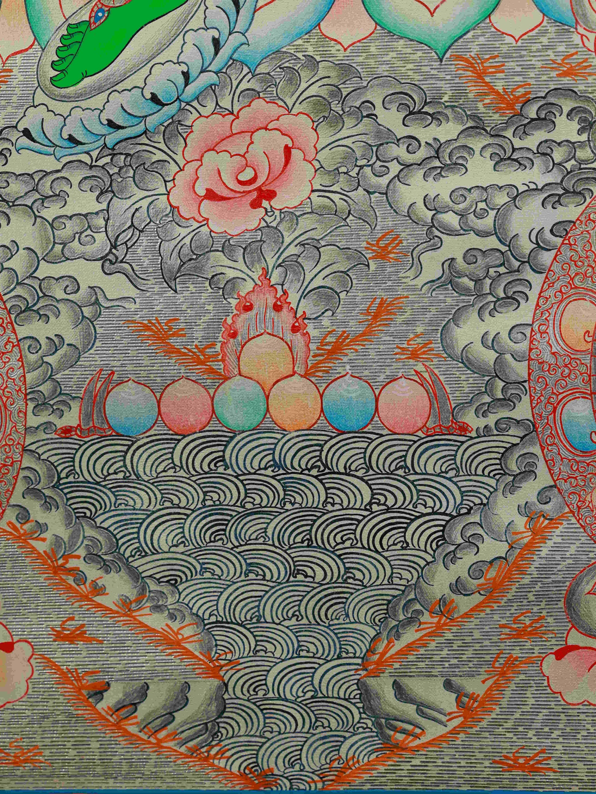Handmade Tibetan Buddhist Green Tara Thangka, perfect for meditation and altar display.