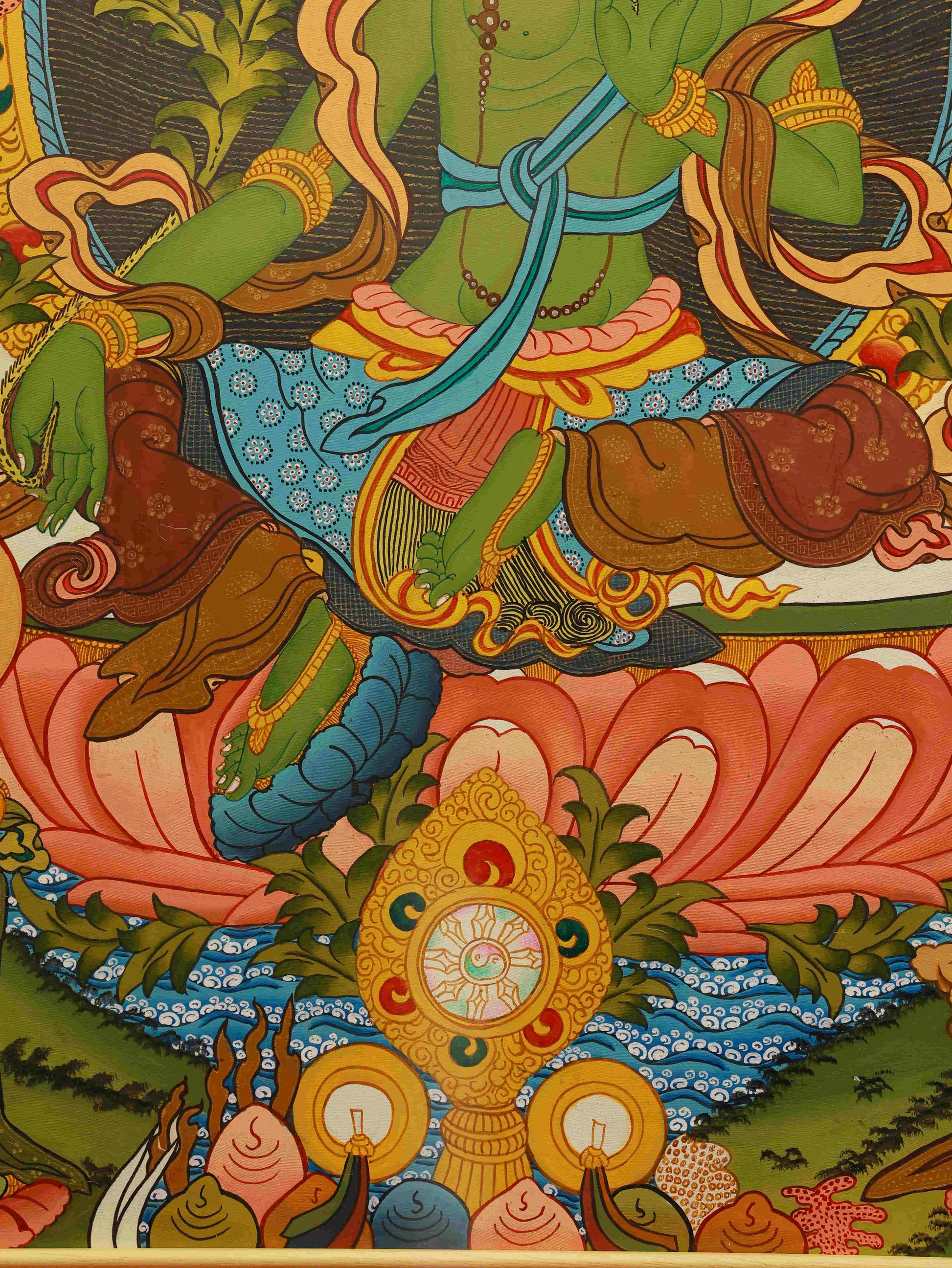 Hand-painted Green Tara Tibetan Thangka – Sacred Himalayan Buddhist Art