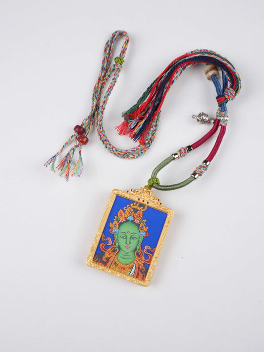 Tibetan Buddhist Green Tara Thangka Painting, meticulously hand-painted with natural mineral pigments on traditional canvas.