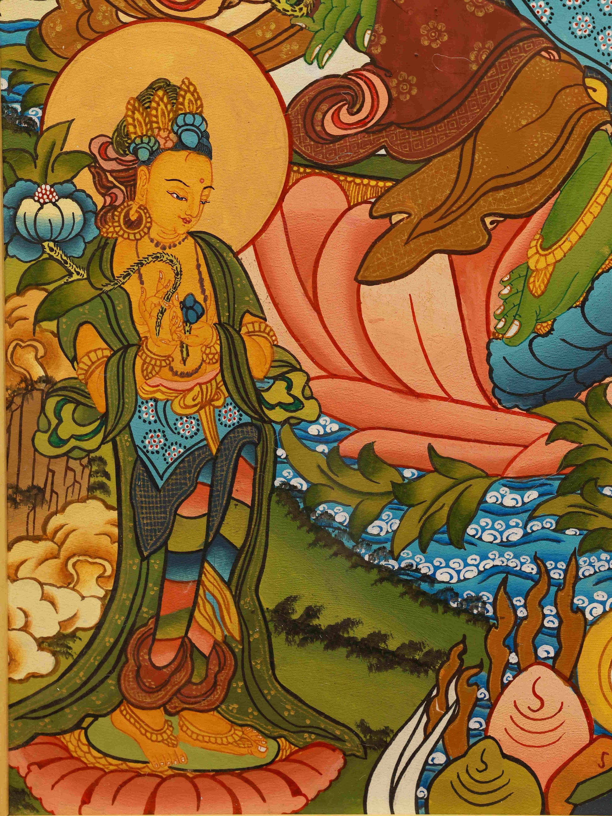 Green Tara Thangka Painting Handmade by Tibetan Artists on Canvas