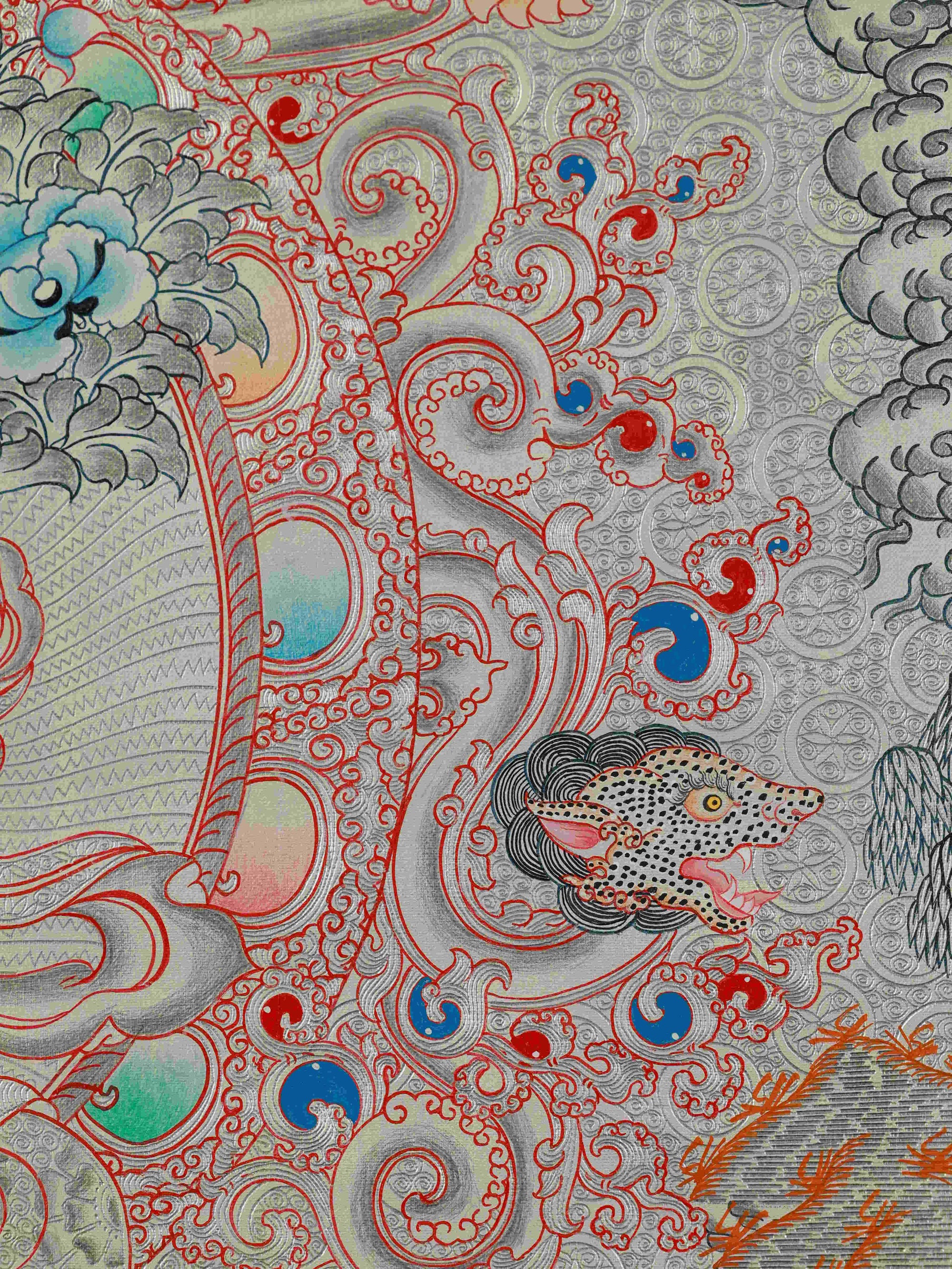 Authentic Tibetan Thangka of Green Tara with silver foil, promoting spiritual protection and blessings.
