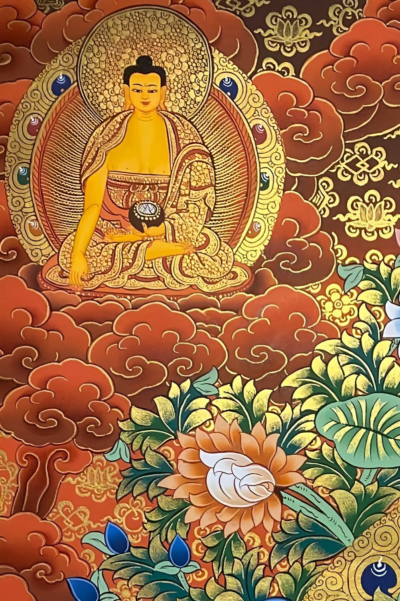 Hand-painted Green Tara thangka, symbolizing compassion and peace, sacred Tibetan thangka painting for devotional purposes.
