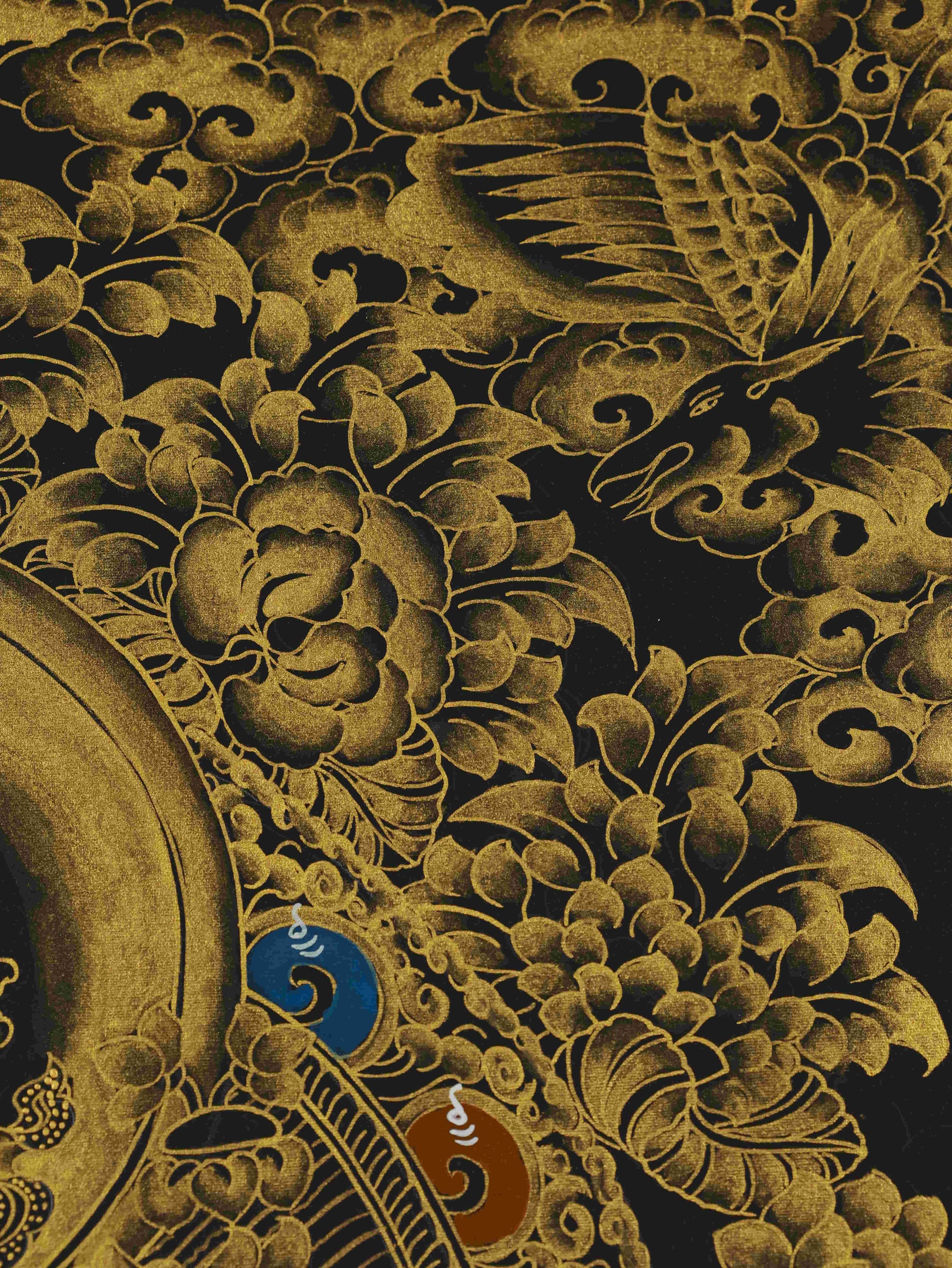 Hand-painted Black and Gold Samantabhadra Tibetan Thangka – sacred Buddhist thangka crafted by Tibetan artisans.