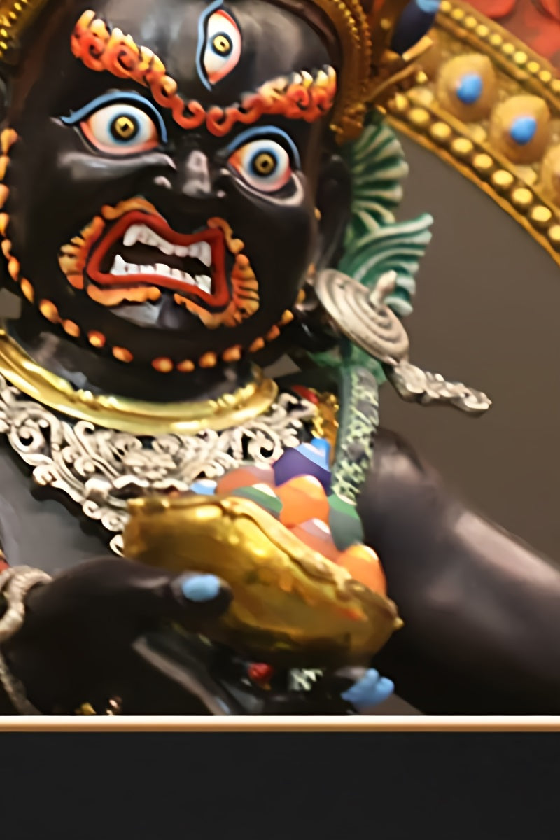 A powerful ritual statue for practice and altar: Black Jambhala handcrafted in copper, demonstrating the enduring techniques of Tibetan Buddhist statue culture.