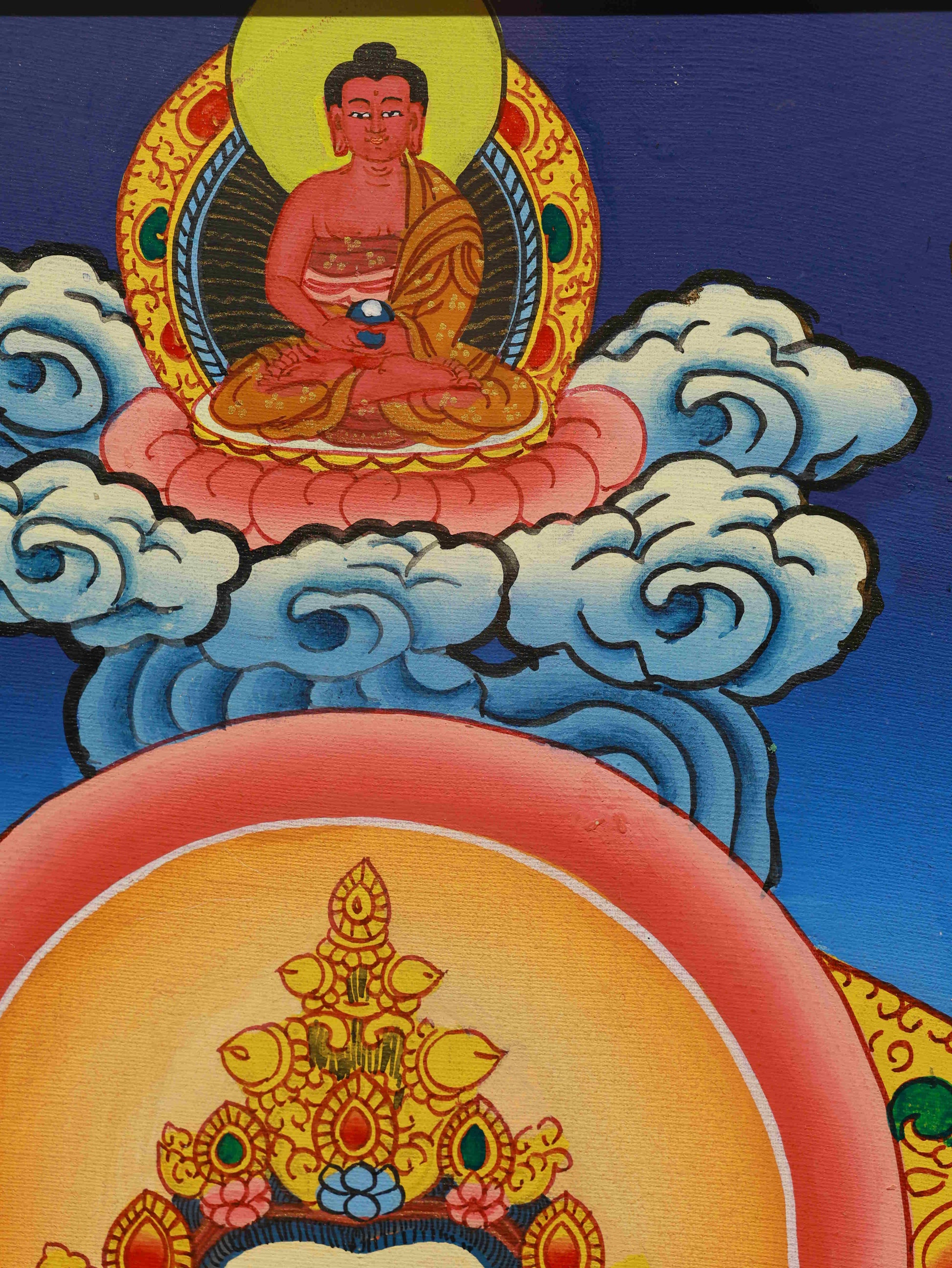 Traditional Tibetan Avalokiteshvara Thangka painting for meditation and spiritual growth.