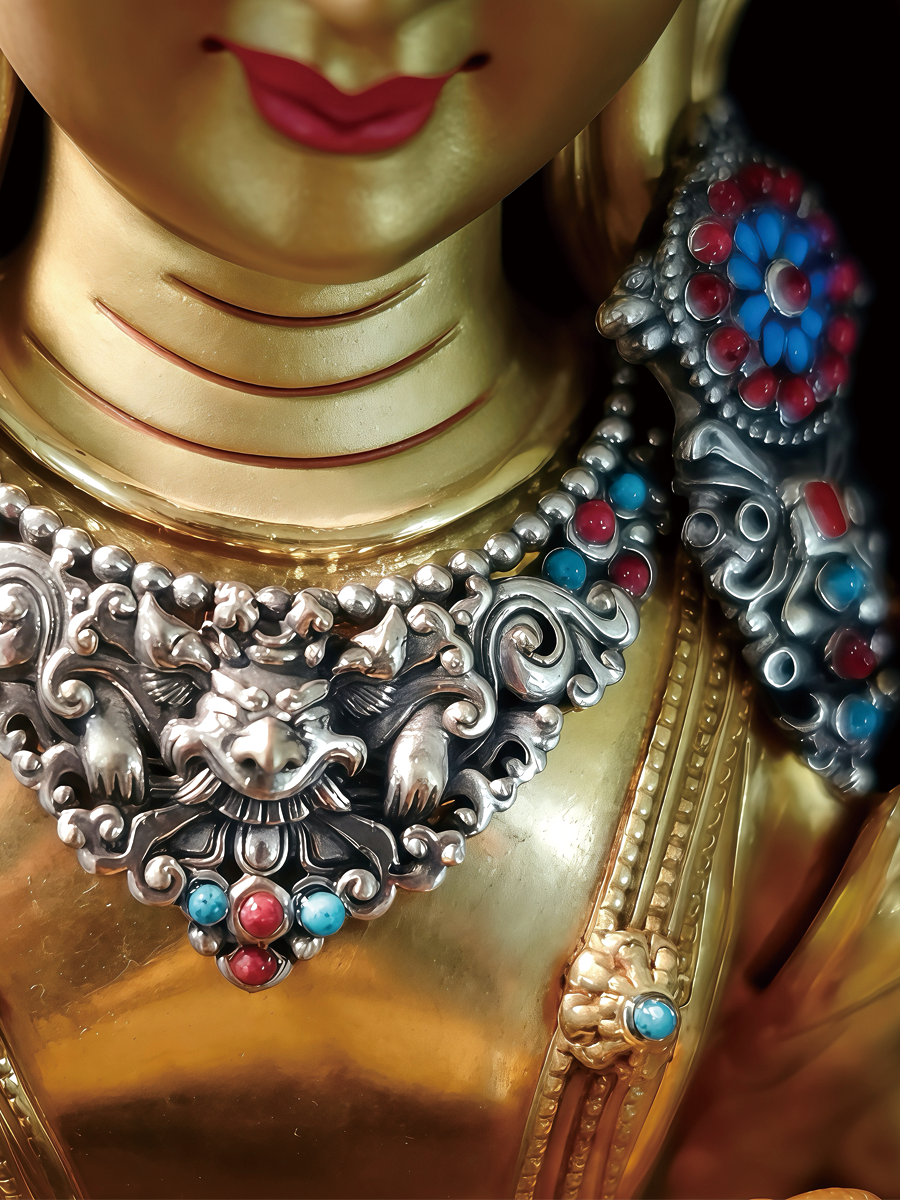 Sacred pure copper Manjushri statue with hand-carved details, representing high-quality Tibetan Buddhist statues and traditional Buddha Statue-Art.