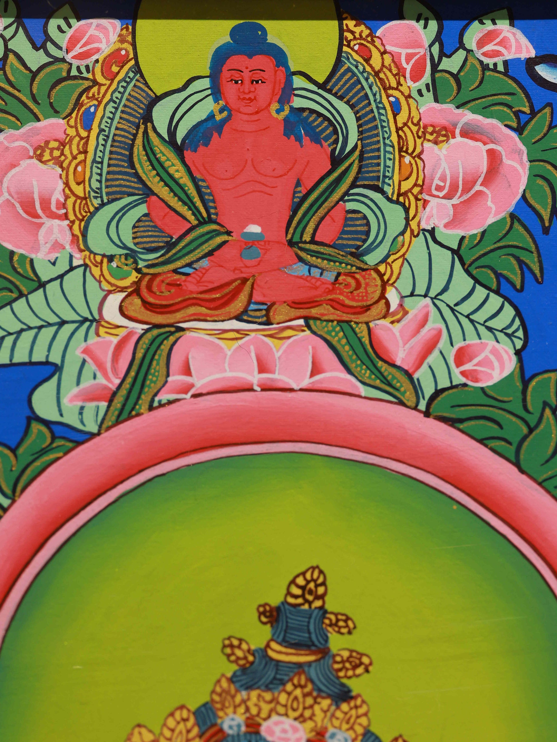 Authentic hand-painted Samantabhadra Tibetan Thangka art symbolizing enlightenment.