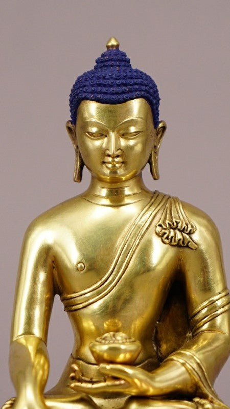 Painted Shakyamuni Buddha statue in Tibetan Buddhist style, mineral pigments Buddha Statue-Art