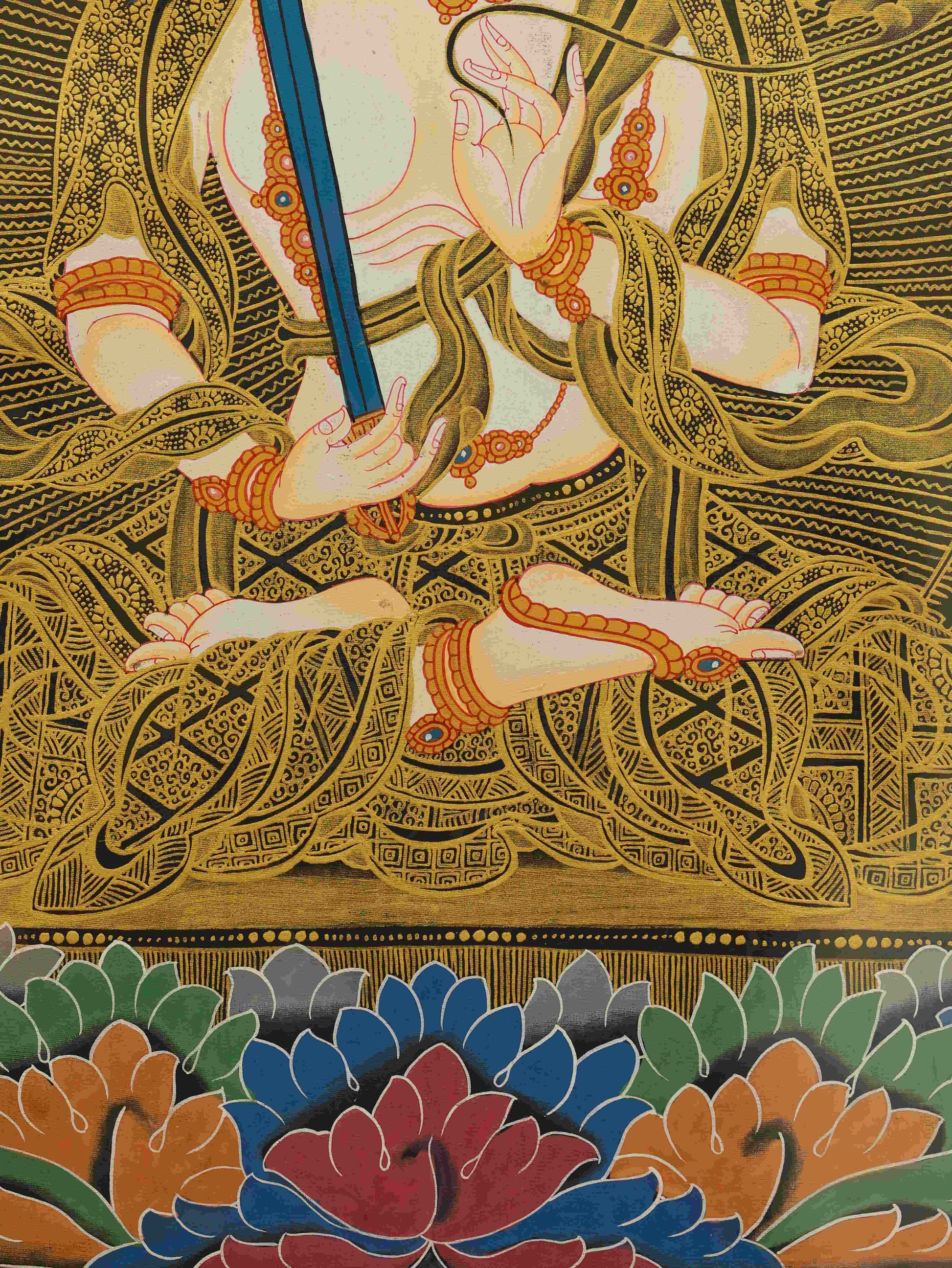 Tibetan Buddhist Akasagarbha Bodhisattva Thangka – hand-painted traditional artwork for meditation and spiritual practice.