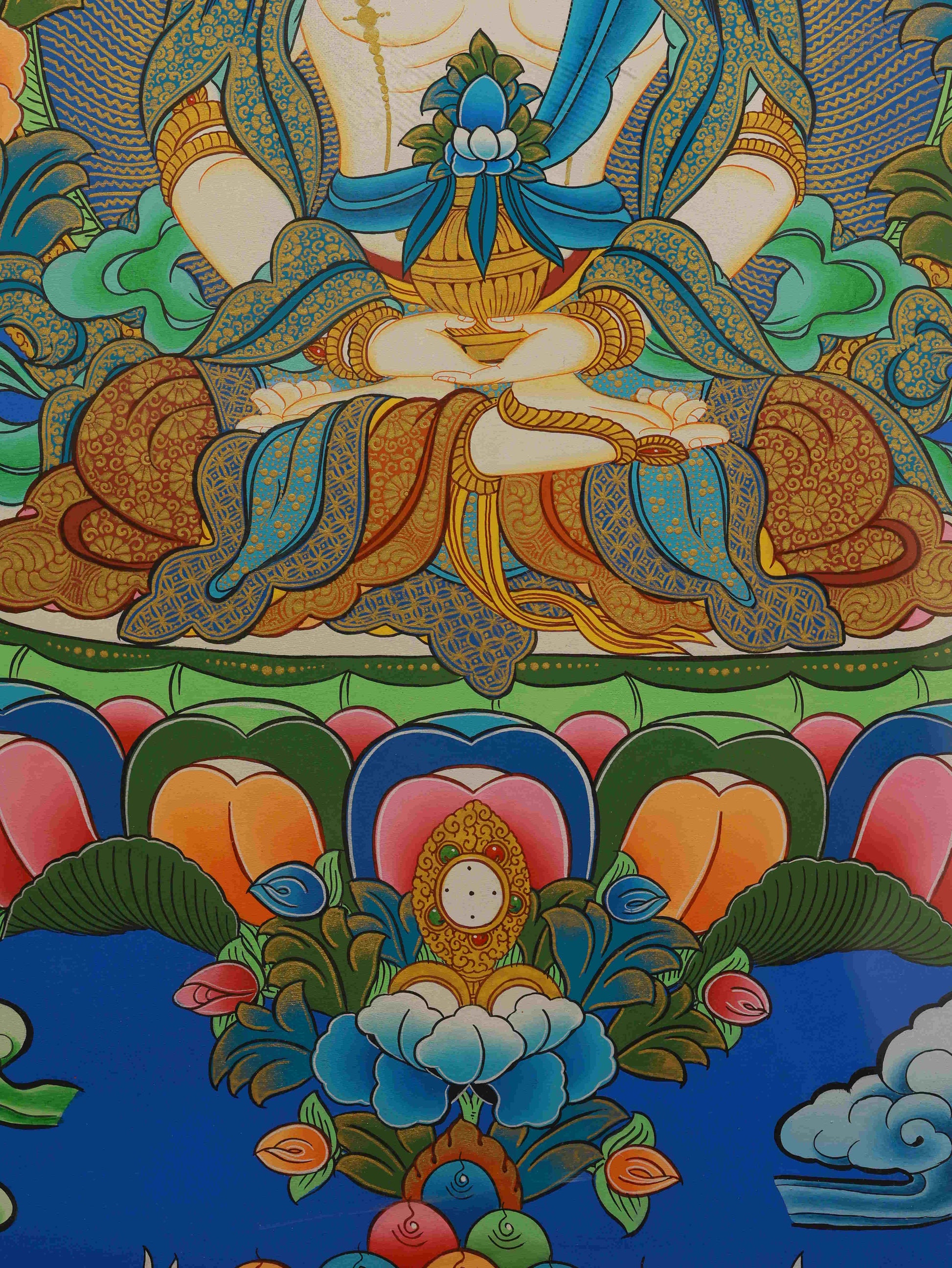 Traditional Tibetan Buddhist Dainichi Buddha Thangka with detailed craftsmanship.