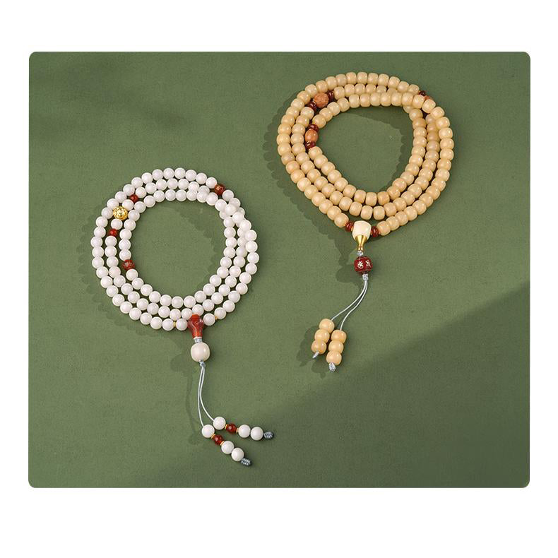 Tibetan Buddhist Bodhi necklace featuring agate and 925 silver beads, part of the Jingqingran collection.