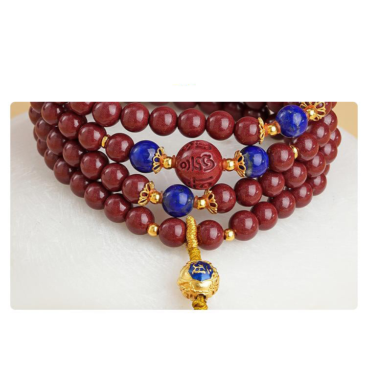 Tibetan Buddhist cinnabar and lapis lazuli meditation mala handcrafted