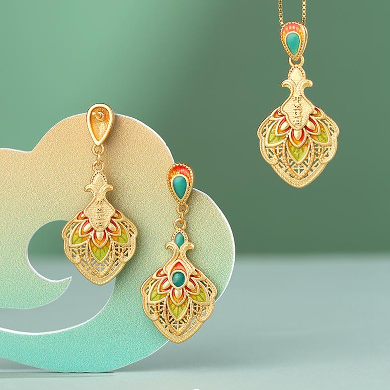 Tibetan handcrafted silver earrings representing purity, elegance, and enlightenment.