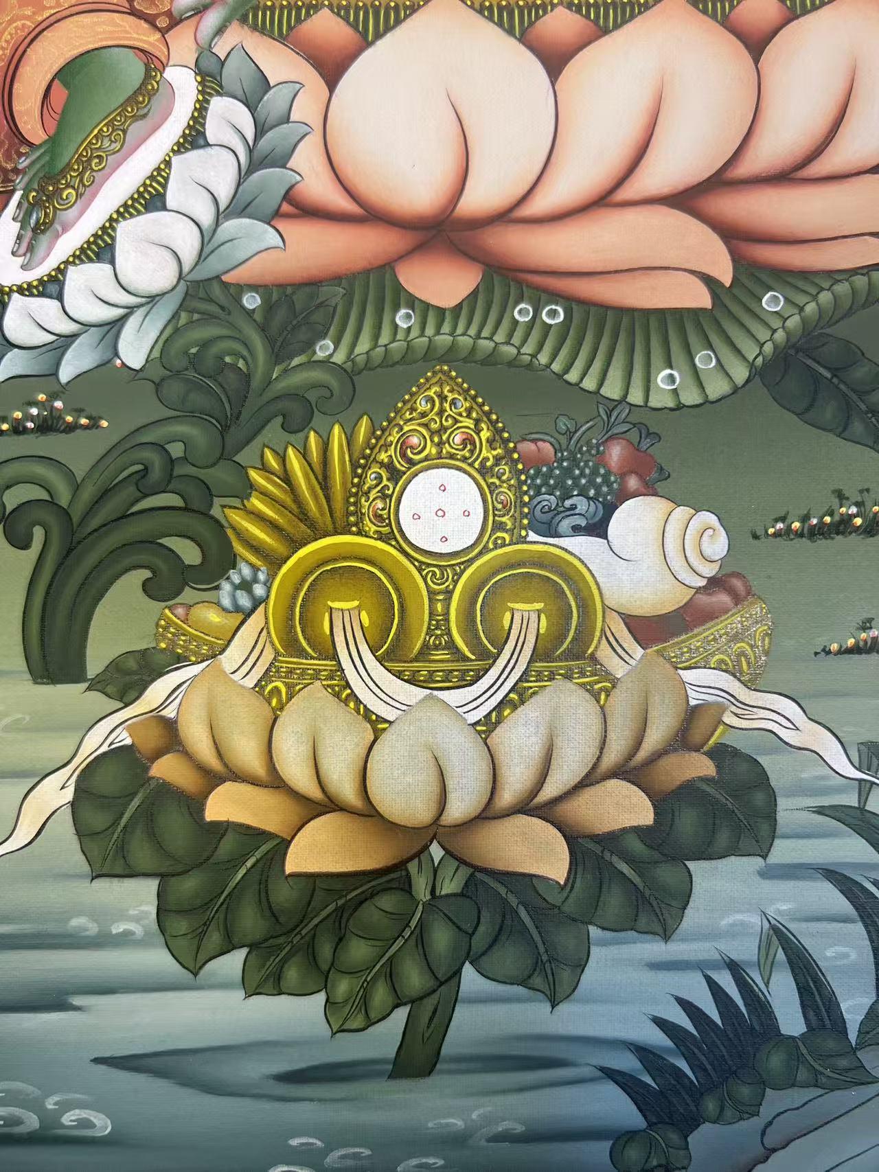 Handcrafted Green Tara Thangka Painting - Sacred Buddhist Art