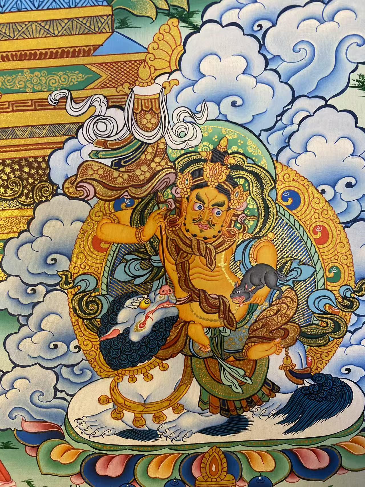 Tibetan-buddhist Green Tara thangka painting, hand-painted using mineral pigments, authentic Tibetan thangka art.