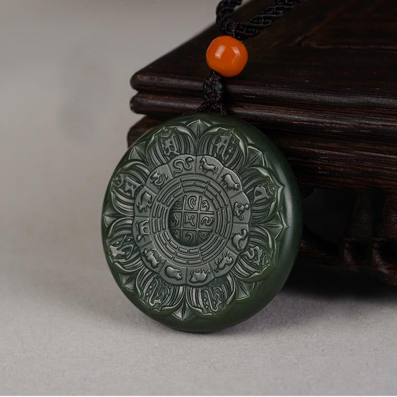 Handcrafted Hetian jade amulet necklace for women, inspired by Tibetan Buddhist blessings and spiritual purity.