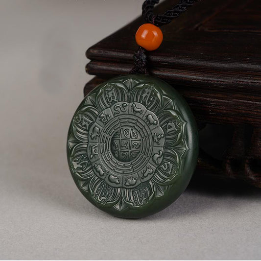 Handcrafted Hetian jade amulet necklace for women, inspired by Tibetan Buddhist blessings and spiritual purity.