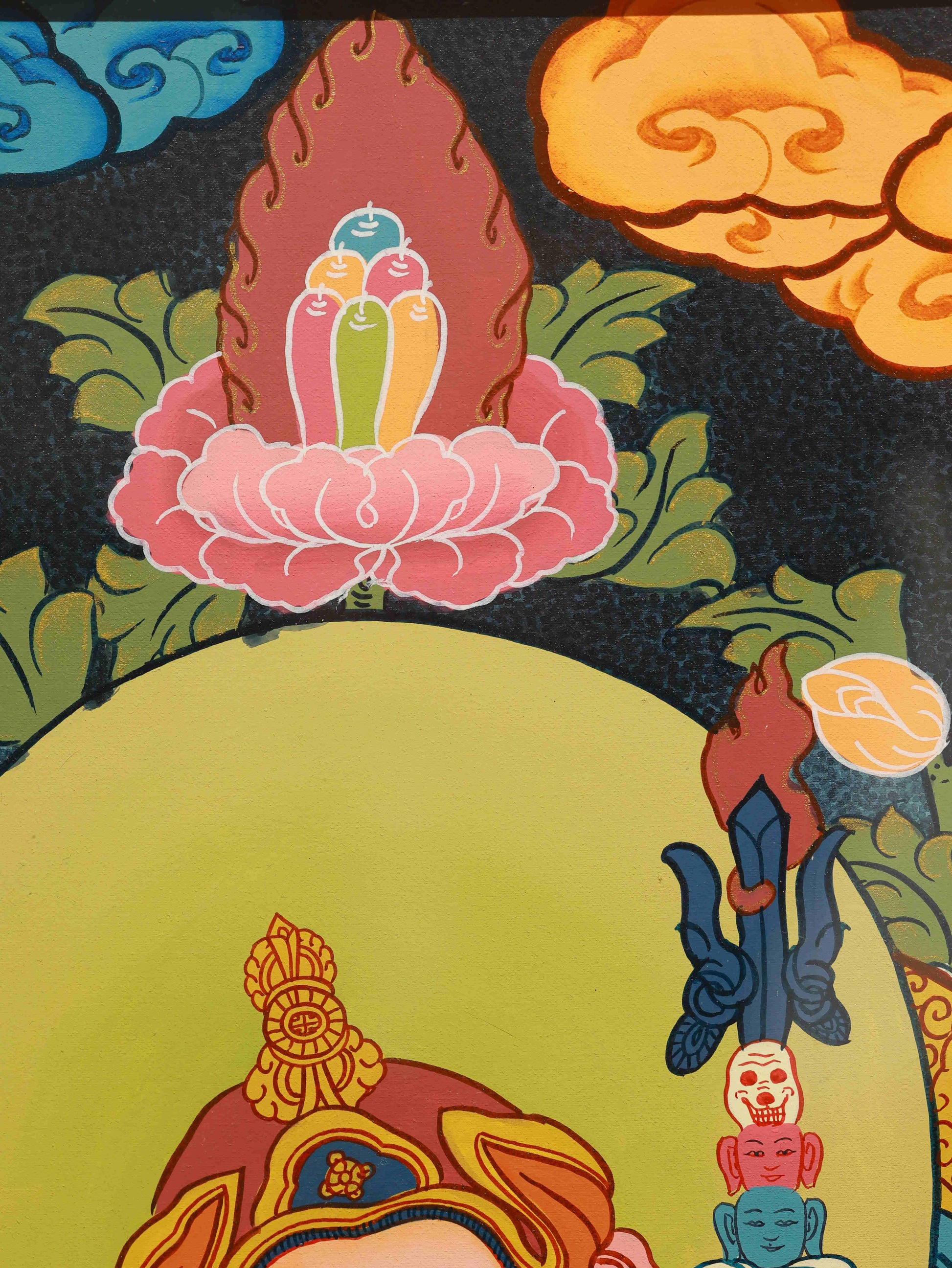 Handcrafted Tibetan Thangka art of Padmasambhava with mineral pigments and fine detailing.