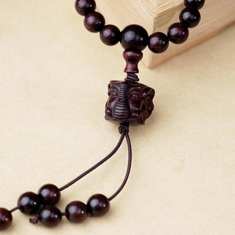 Tibetan handcrafted red sandalwood Dzi mala necklace for meditation and spiritual growth