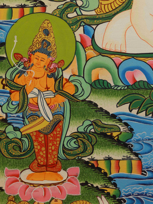 Tibetan Thangka painting of Samantabhadra Bodhisattva, handmade with mineral pigments.