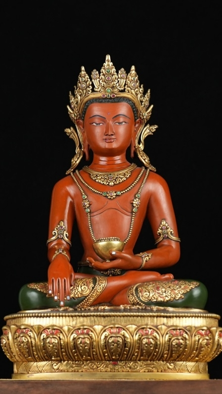 Tibetan Buddhist Shakyamuni Buddha statue, gilt painted and handcrafted from purple copper, authentic Tibetan Buddhist statues and Buddha Statue-Art for home shrine and meditation