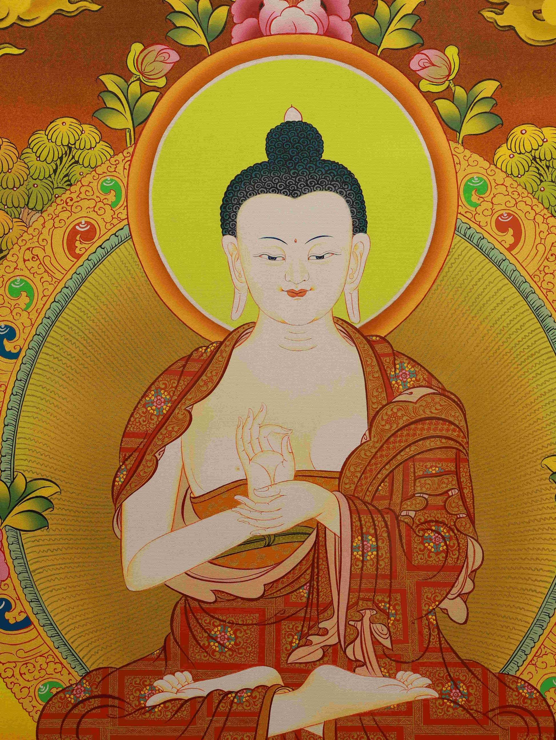 Handcrafted Thangka painting of the Buddha of Enlightenment, perfect for home altar decor.