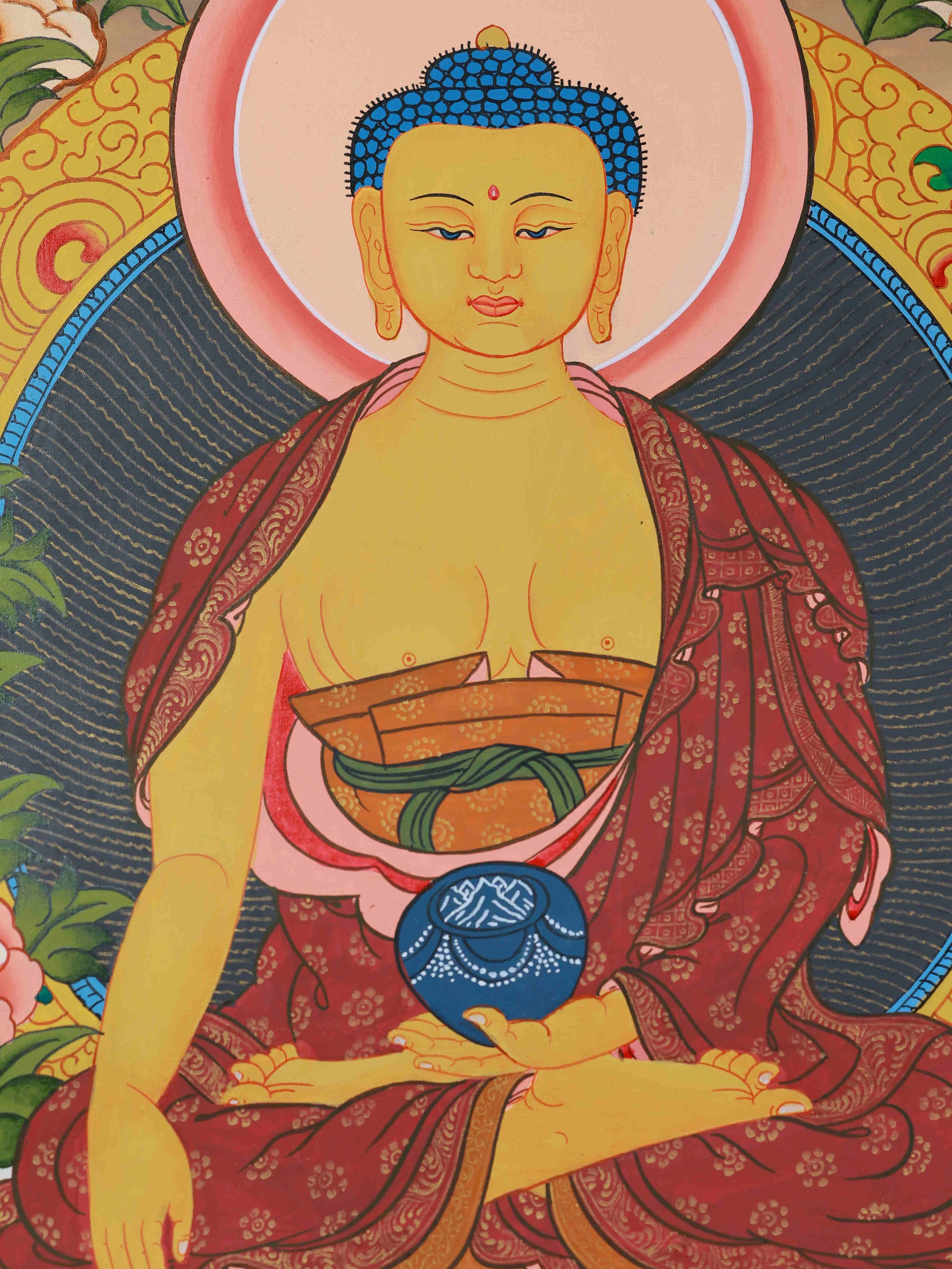 Handcrafted Tibetan Buddhist Thangka of Shakyamuni Buddha, an exquisite example of Himalayan spiritual art.