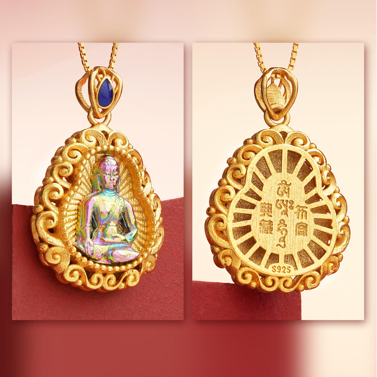 Tibetan Buddhist silver necklace crafted for health and happiness.