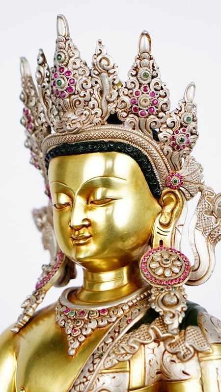Tibetan Buddhist Shakyamuni Buddha statue front view, handcrafted Buddha Statue-Art showing sacred proportions and calm expression