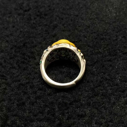 Sterling silver Vajra multijewel ring crafted by Tibetan artisans