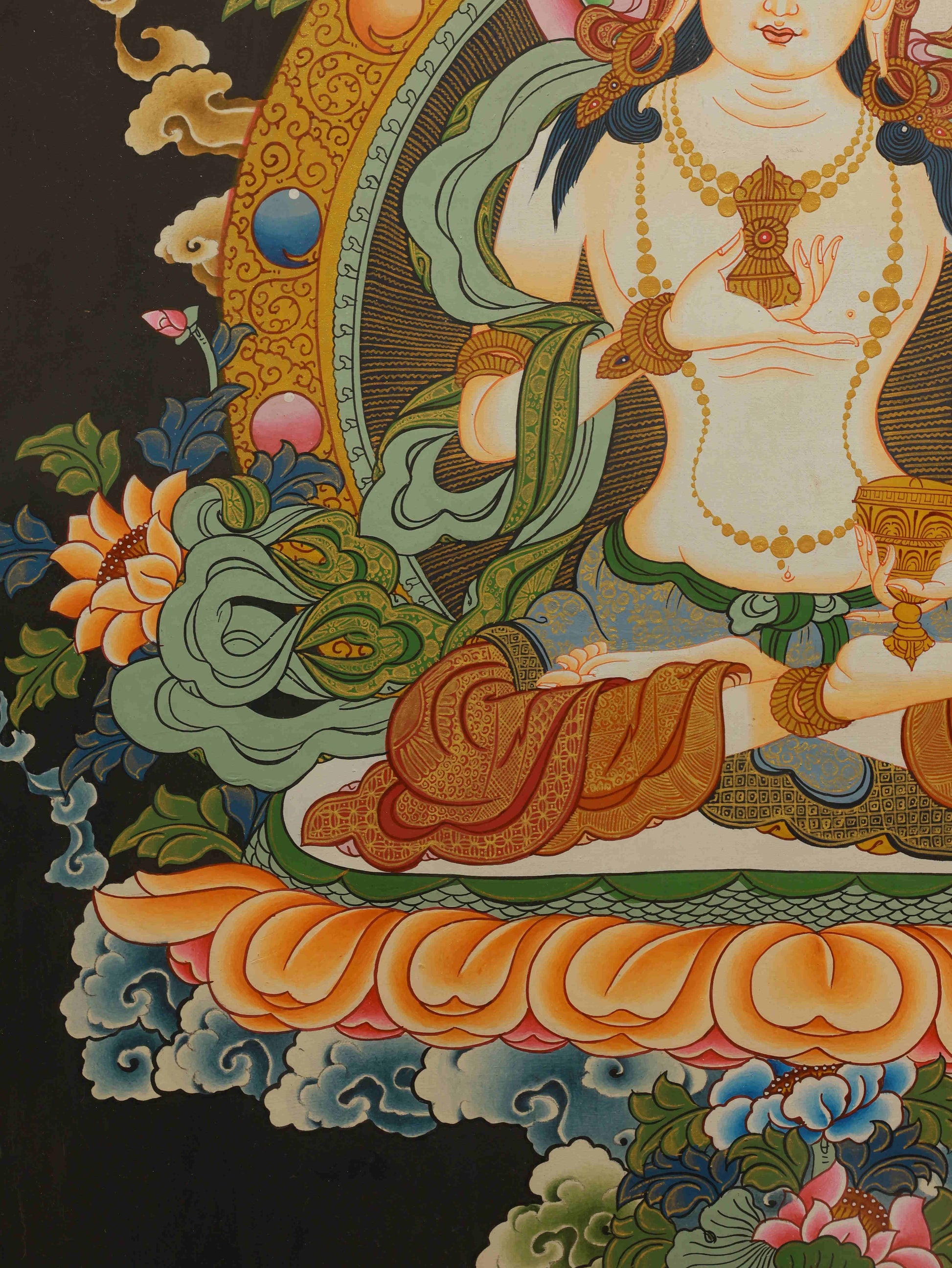 Handcrafted Tibetan Vajrasattva Thangka for karma purification and peace.