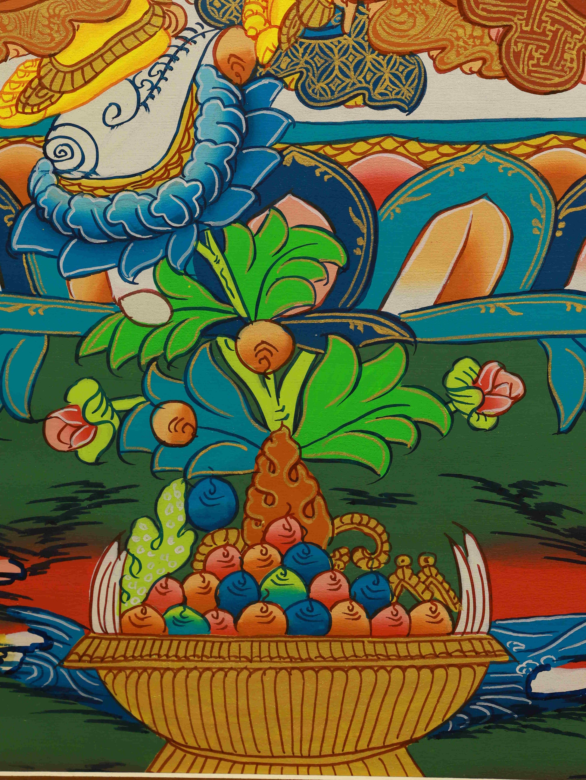 Yellow Wealth Deity Thangka for attracting good fortune and financial stability.