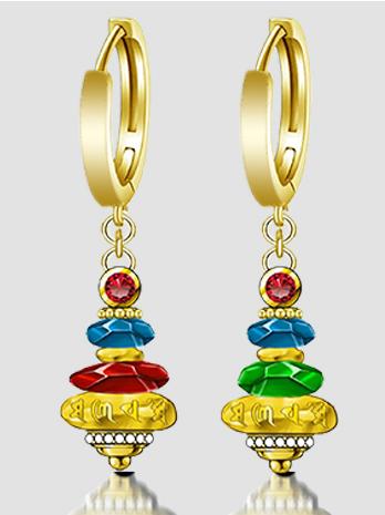 Minimalist Tibetan Buddhist handmade earrings crafted from 925 silver.