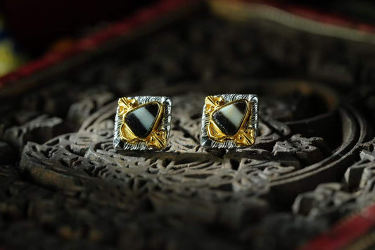 Artisan Tibetan Buddhist Vajra Dorje silver stud earrings made from sterling silver