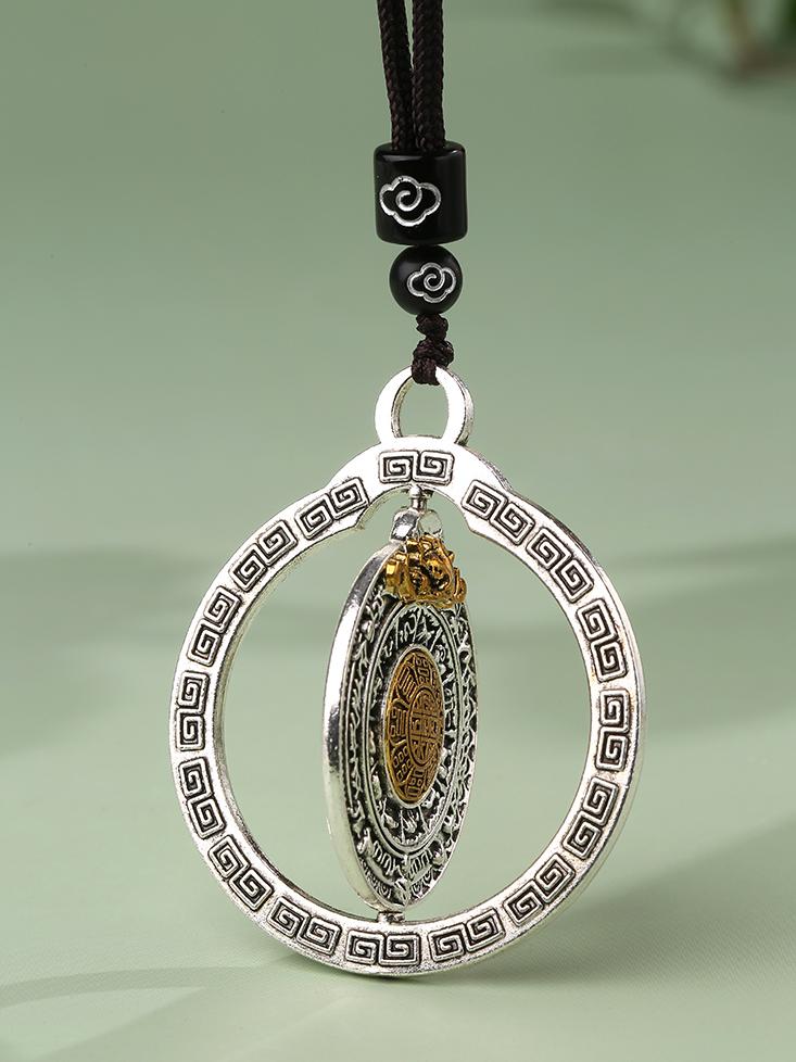Tibetan Buddhist copper Nine Palaces Bagua necklace pendant, symbolizing spiritual harmony and auspicious energy.
