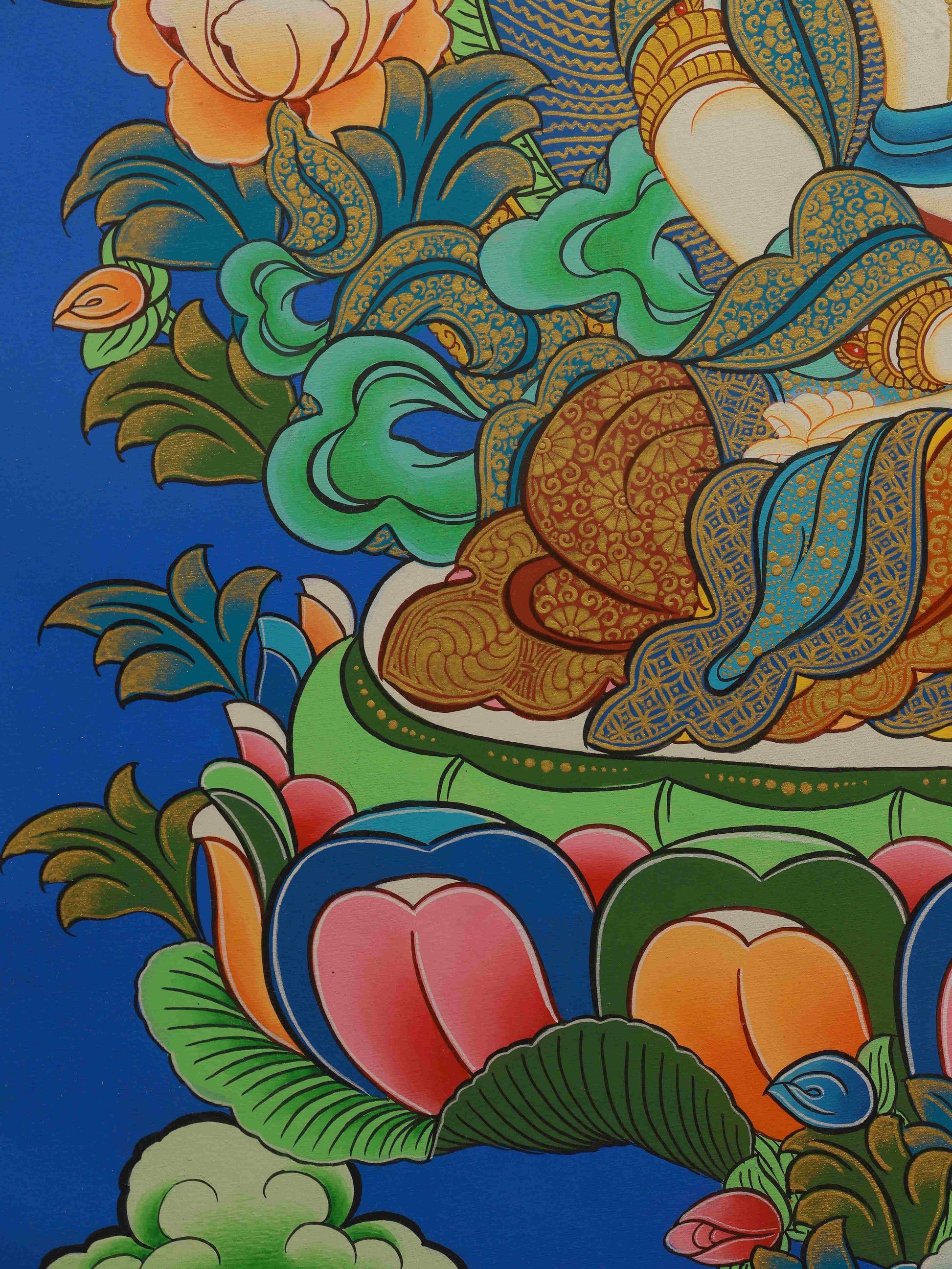 Authentic hand-painted Vairocana Thangka for home shrine and spiritual awakening.
